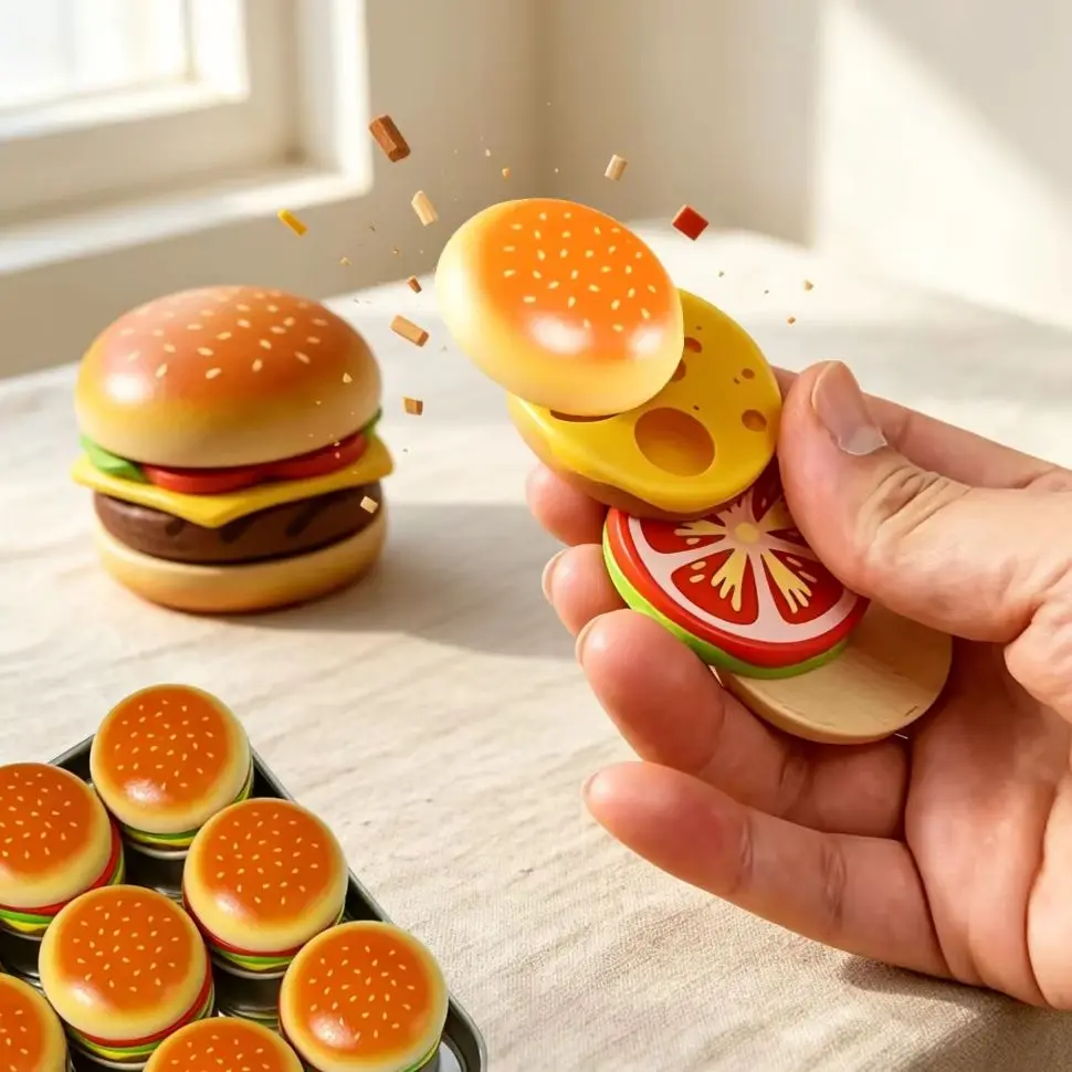 Magnetischer Hamburger Fidget Slider Spielzeug Simuliertes Mehrschichtiges Stressabbau-Drehspielzeug mit Saugnapf EDC Fingerspielzeug für Erwachsene und Kinder