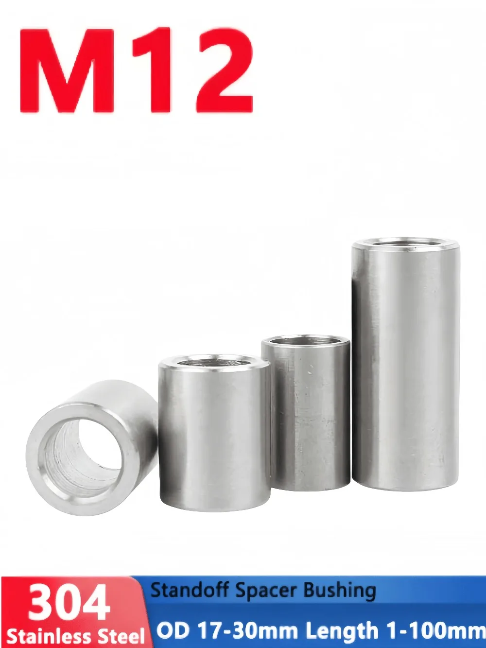 M12 304 Stainless Steel Standoff Spacer Unthreaded OD17-32mm Length1-100mm Hollow Bushing Washer Gasket Round Sleeve Shim