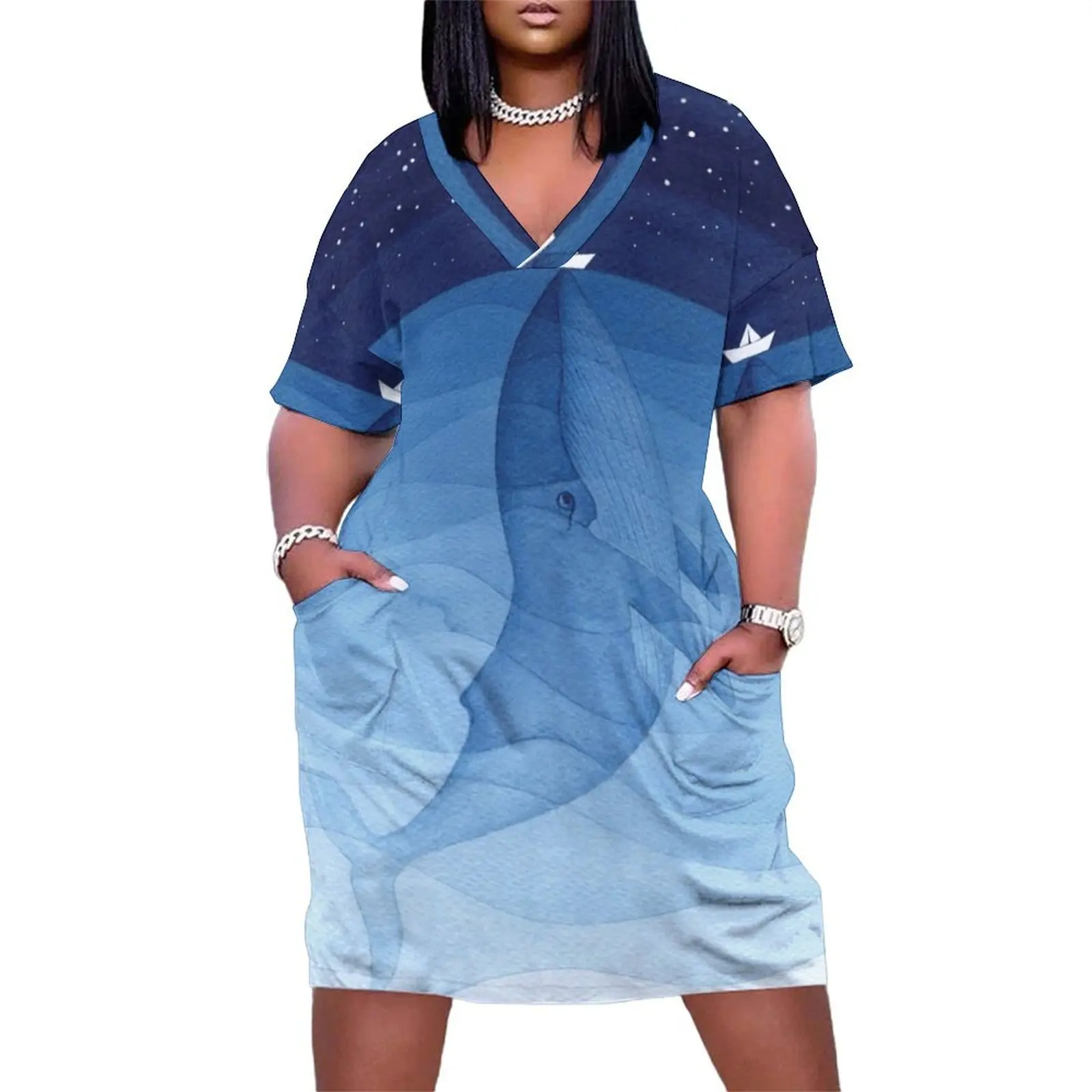 

Blue whale, sea animal Loose Pocket Dress evening dress Women"s clothing elegant women"s sets