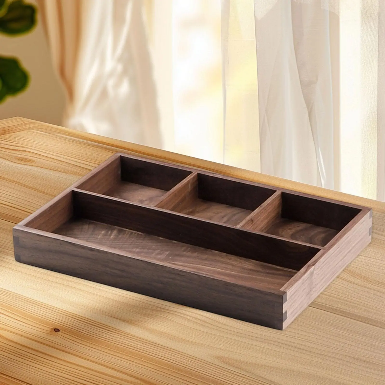 Wooden Tray 4 Compartment Desk Organizer for Bracelets Watches Appetizers
