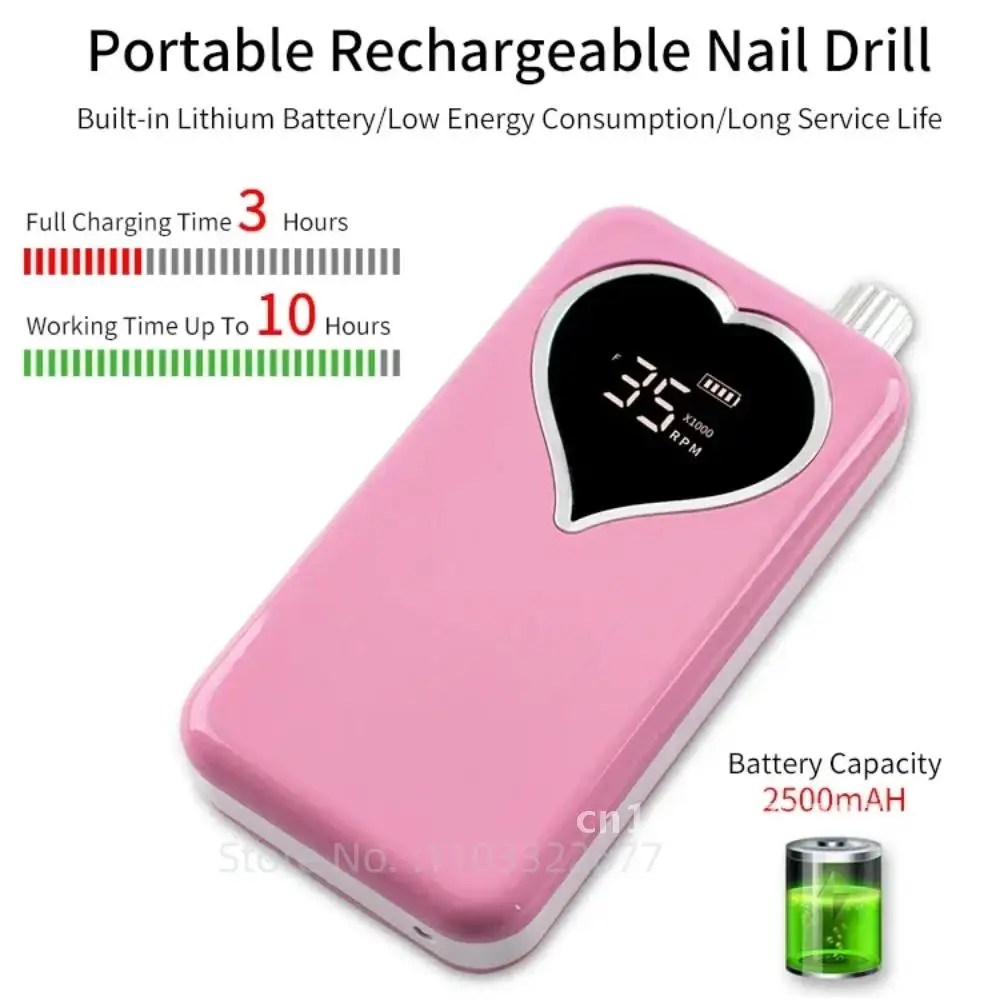 Perceuse à ongles électrique portable en forme de cœur pour salon professionnel, machine de manucure aste, 35000 tr/min