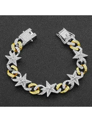 2025 New Iced Out Bling Hip Hop Women Men Bracelet 5a Cubic Zircon Gold Silver 2tone Color Star Shape Anklet Bracelets Jewelry