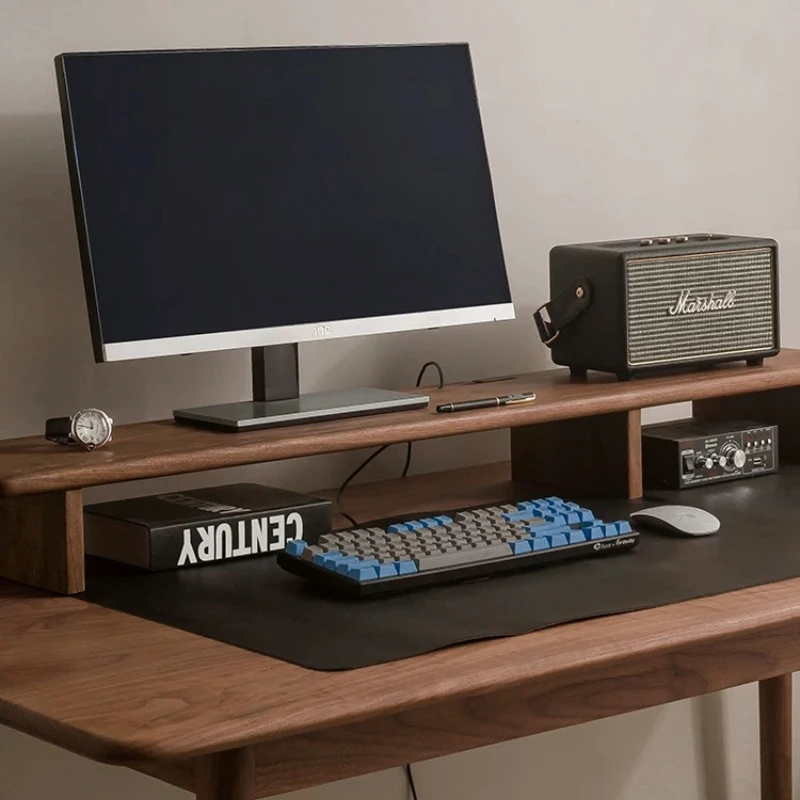 Black Walnut Wood Monitor Stand for Desk Simple Elevation Riser for Laptop PC Solid Wood Office Platform Minimalist Screen Shelf