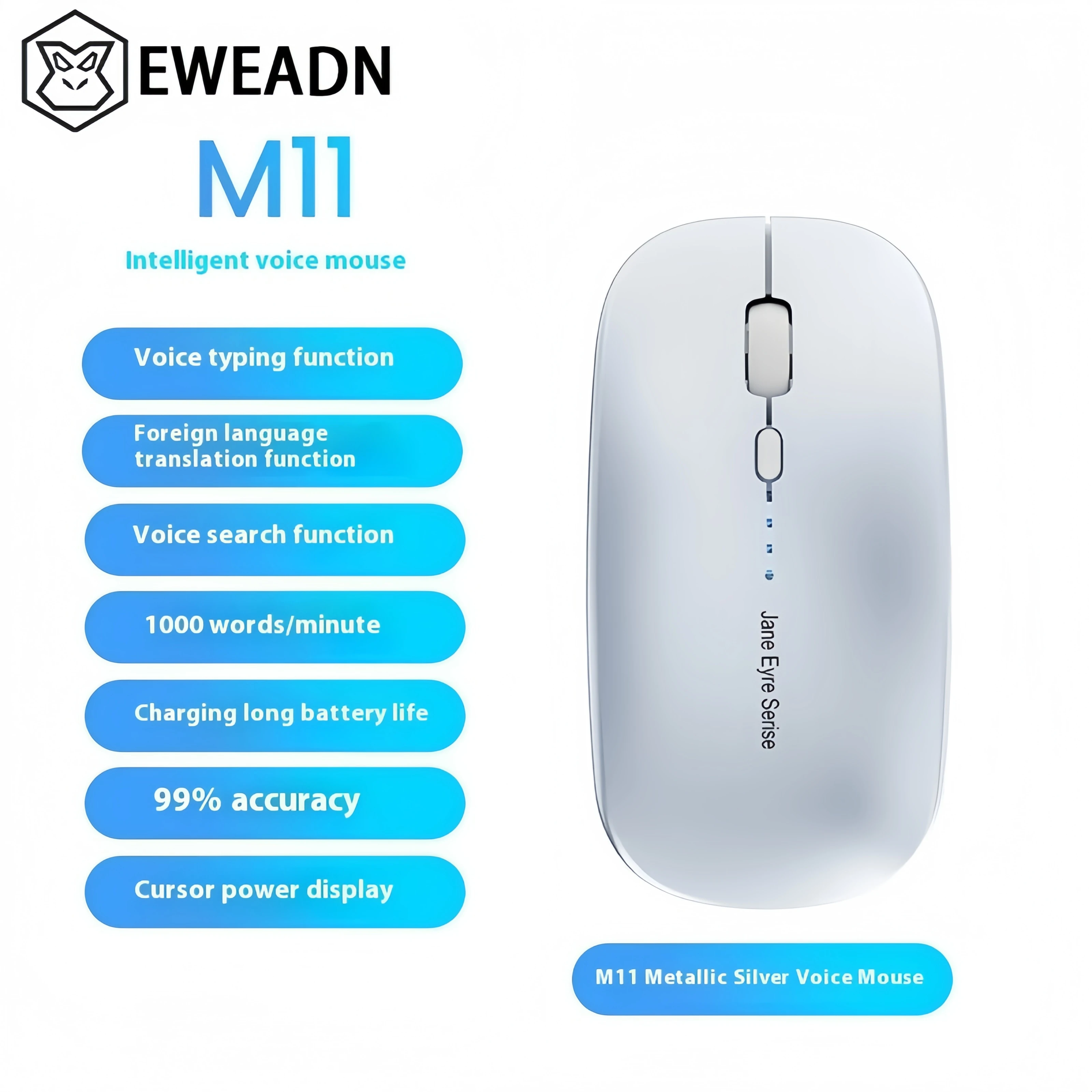 

EWEADN Ai Voice Mouse Tri-Mode Bluetooth Silent Click 1000mAh RGB Backlit Ergonomic Design for PC Office Gaming Content Creation