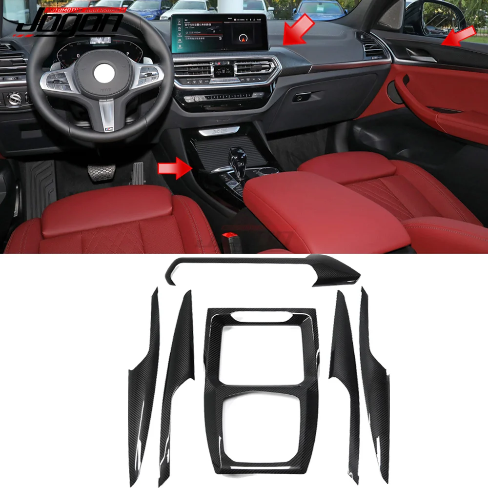 Real Carbon Fiber For BMW X3 2022 G01 X4 G02 IX3 G08 M Sport Gear Panel Trim Cover Door Handle Sticker Car Interior Accessories