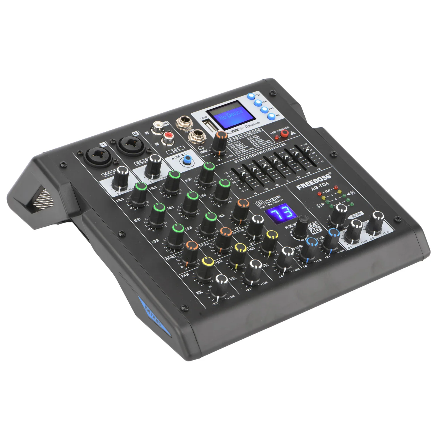 Imagem -02 - Channel Mixing Console Bluetooth Audio Mixer 99 Dsp Usb Play 7-band eq 48v Studio Karaoke Sound Table Ag-td4 Boss4