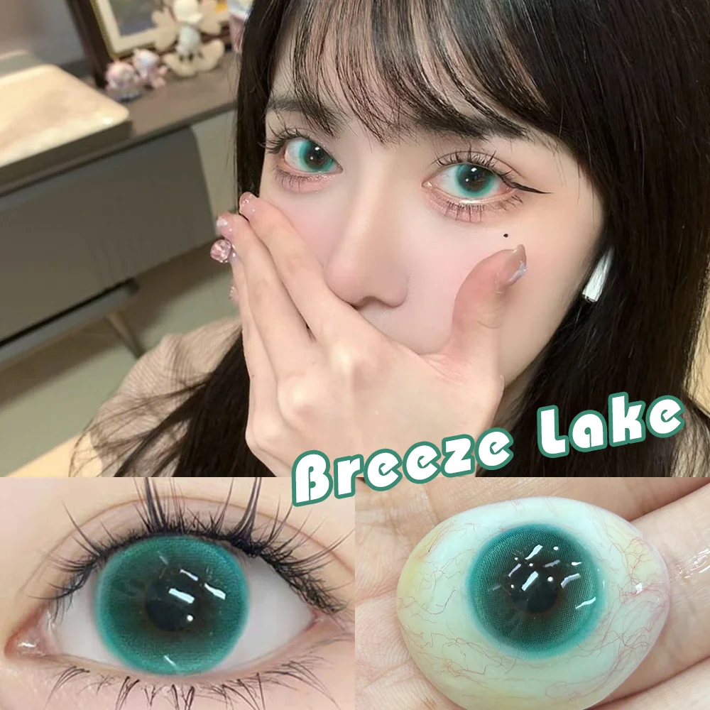 DUOXIU 2Pcs  Cosplay Colored Contact Lenses 2Pcs Myopia Halloween Anime Cyber Pink Color Contacts with Power Nebula Blue