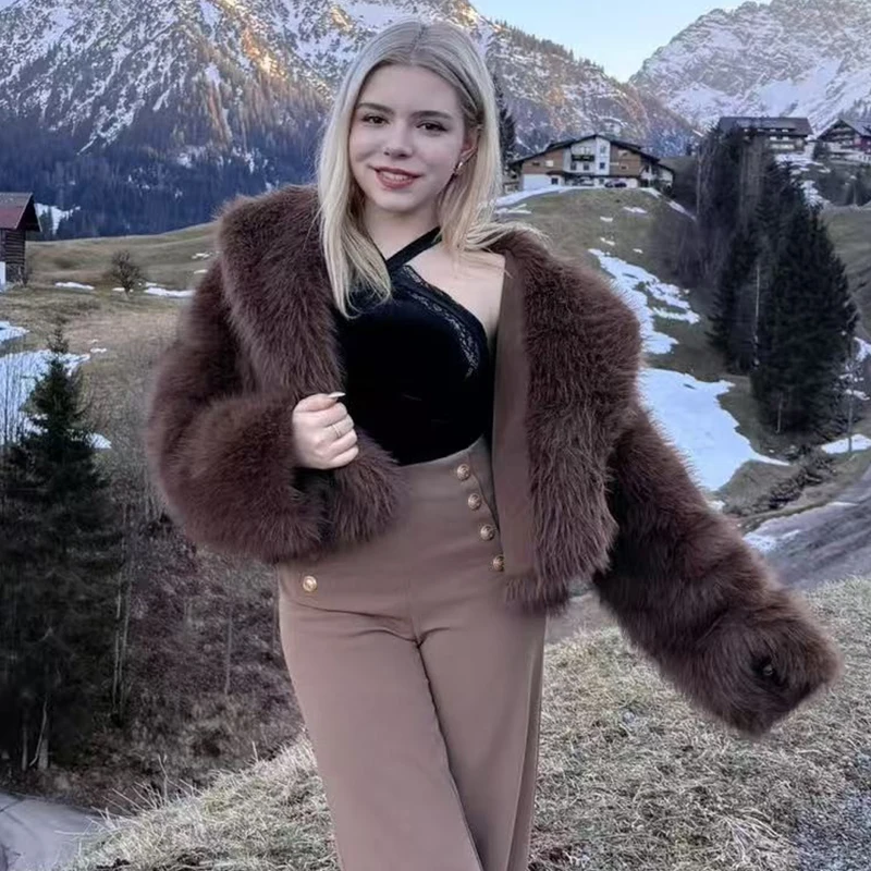 Trendix Giacca corta in pelliccia sintetica di lusso leggera da donna Cappotto invernale caldo oversize a maniche lunghe Capispalla vintage da festa elegante da strada