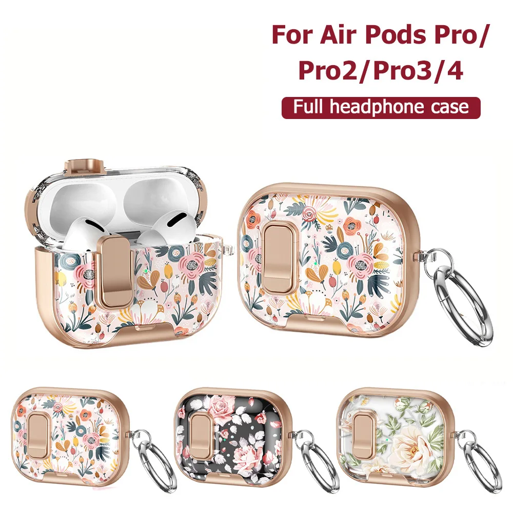 Golden floral Transparent Kristall Drahtlose Bluetooth Kopfhörer Fall Für Airpods 4 Pro 2 3 Fall TPU Klar Schalter Lock Box Abdeckung