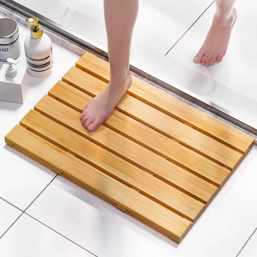

Bamboo Bath Mat Non Slip Waterproof Wooden Shower Floor Mat for Bathroom, Sauna, Spa, Outdoor Use Natural, 21.26 x 14.17 x 1.3 I