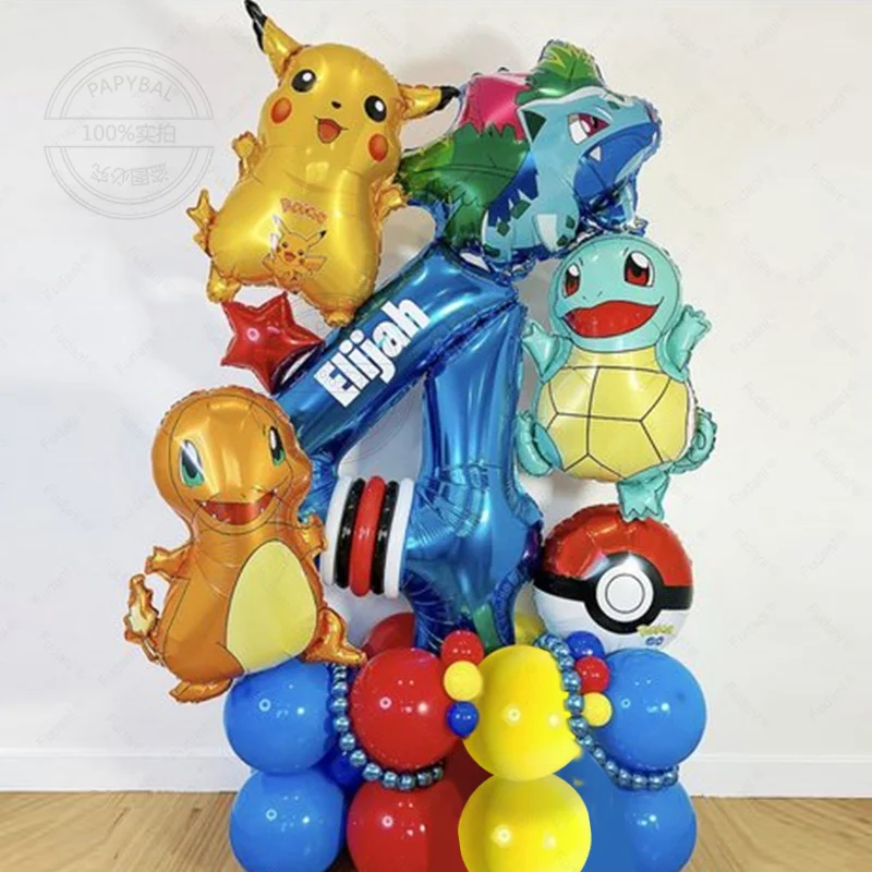 

47pcs Pokemon Pikachu Theme Balloon Column Set 40inch Blue Number 1-9th Kids Boy Birthday Party Decoration Supplies Baby Shower