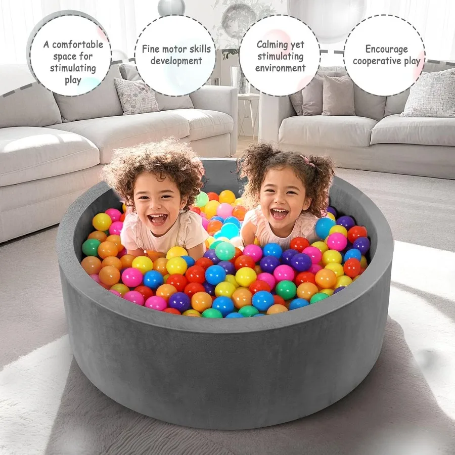 Poço de bola de espuma para bebês, 35.4 "x 11.8", poços de bola para crianças, cercadinho redondo macio para crianças, piscina de bolinhas com esponja de memória macia, ideal gi