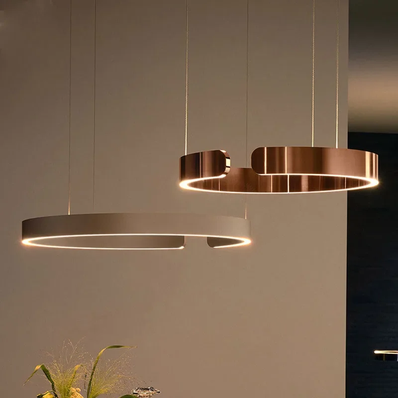 Nordic Led Circle Rings Ceiling Chandeliers Hanging Pendant Lighting for Living Room Staircase Hotel Decor Art Suspension Lustre