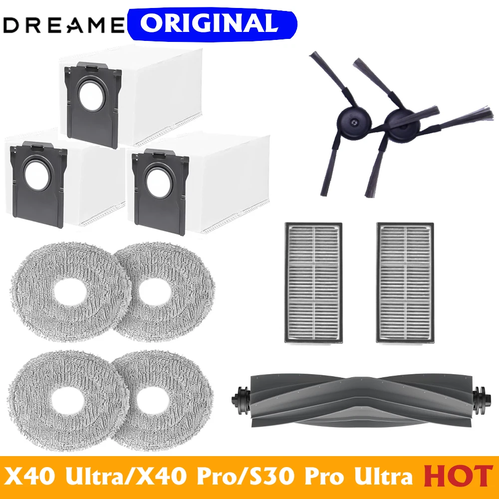 Original Dreame Bot x40 pro x40 ultra s30 pro ultra Staubsauger Zubehör Seite/Gummibürste Filter Mopp Lappen Staubbeutel teileL40