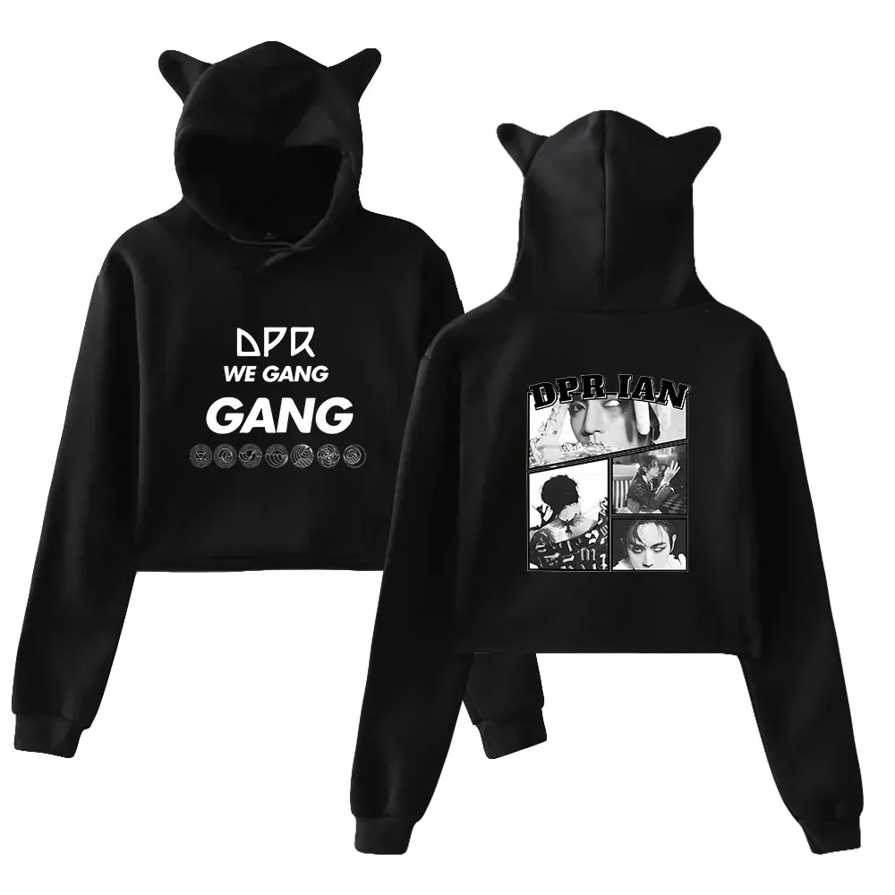 

DPR Ian Merch Crop Top Hoodie for Teen Girls Streetwear Hip Hop Kawaii Cat Ear Harajuku Cropped Sweatshirt Pullover Tops