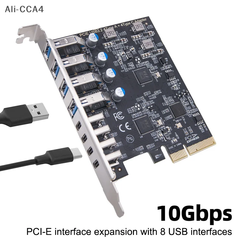 

CCA4-USB3.2 Gen2 10Gbps Expansion Card PCI-E To 4-Port Type-C+Type-A 8-Port Adapter USB HUB Multiplier For Desktop PC