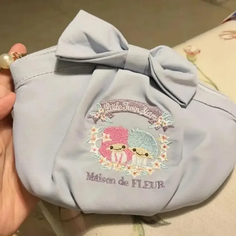 

Littletwinstars Makeup Bag Cute Cosmetic Bag Bow Girl's Heart Embroidery Storage Portable Large Capacity Clutch Bag