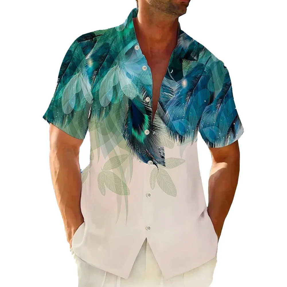 Camisa havaiana de manga curta masculina, botão lapela, estampada de moda, camisa florida, retrô Hong Kong, férias na praia, verão