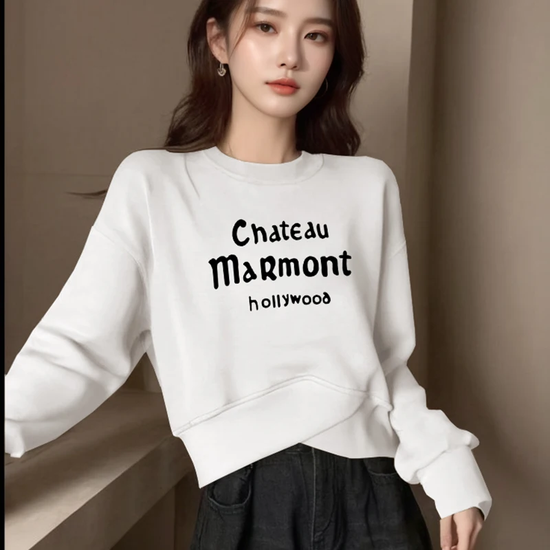 Fashion Printed Casual Asymmetrical Sweatshirts Female Clothing 2024 Spring Summer New Loose Korean Tops Irregular Sweatshirts