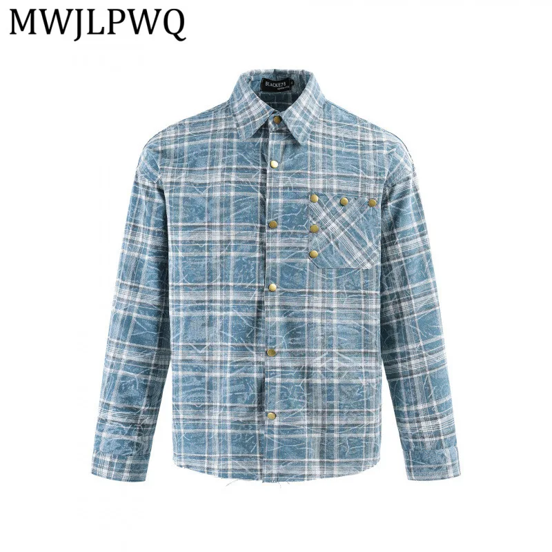 

MWJLPWQ Новая летняя рубашка в американском стиле в клетку для мужчин, уличная весенняя свободная рубашка унисекс с длинными рукавами и отложным воротником, повседневная модная верхняя одежда 13818
