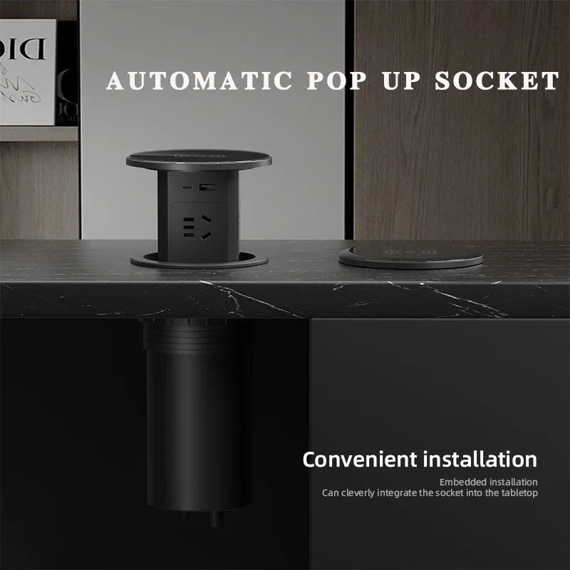 

Automatic Pop Up Power Socke USB Type C & Wireless Charge Hidden Desk Lifting Socket For Kitchen Office Universal US UK EU AU