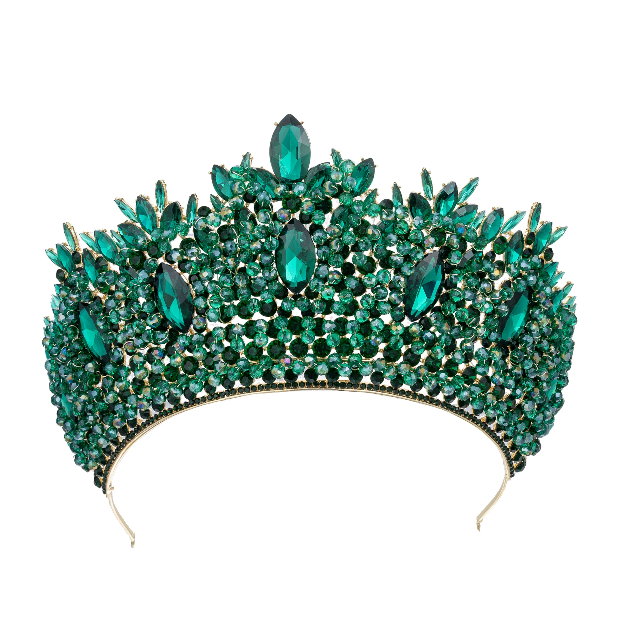 تيجان الزفاف الباروكي لمهرجان ملكة جمال الكون كبير كريستال تاج الزفاف تاج لحفل زفاف العروس الإكليل الشعر مجوهرات غطاء الرأس #1