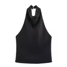 Halter Tops Satin Backless Corset Slim Crop Tank Style for Women - Black