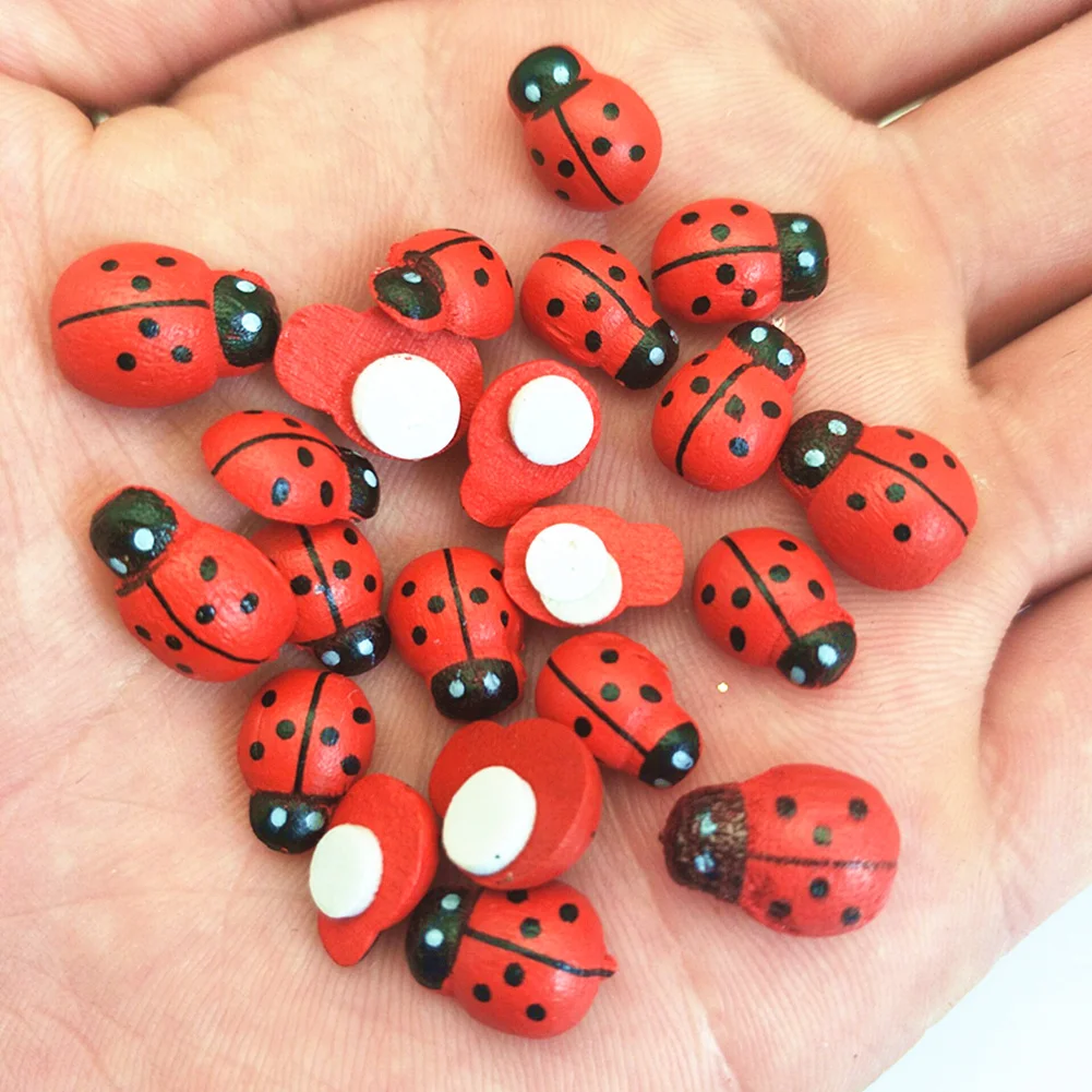 Wooden Ladybird Ladybug Sticker Children Kids Home Party Holiday Decoration 5BB5737 Painted Adhesive Back DIY Craft christmas