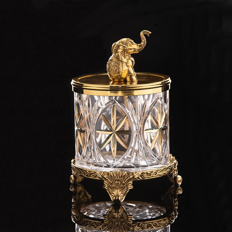 Luxury wedding crystal transparent candy box European living room glass brass candy cup animal imitation decoration