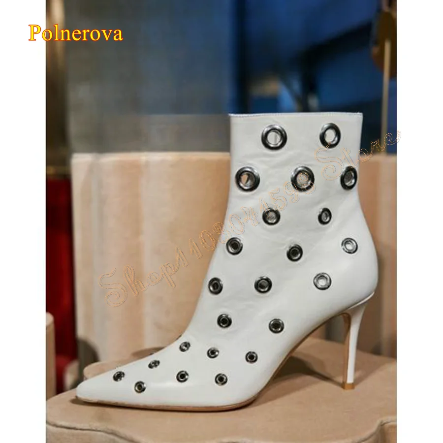 Fashion Leather Eyelet Boots for Women,Pointed Toe Stiletto Knee High Boots High Heel Mid Calf Boots2023 New Zapatos Para Mujere image 2