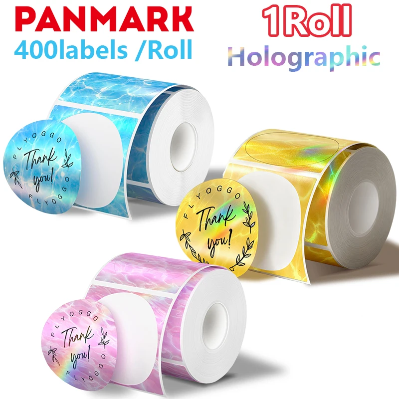 

Голографические термонаклейки, 400 листов круглых термоводонепроницаемых наклеек для печати Радужный блестящий дизайн логотипа Aurora