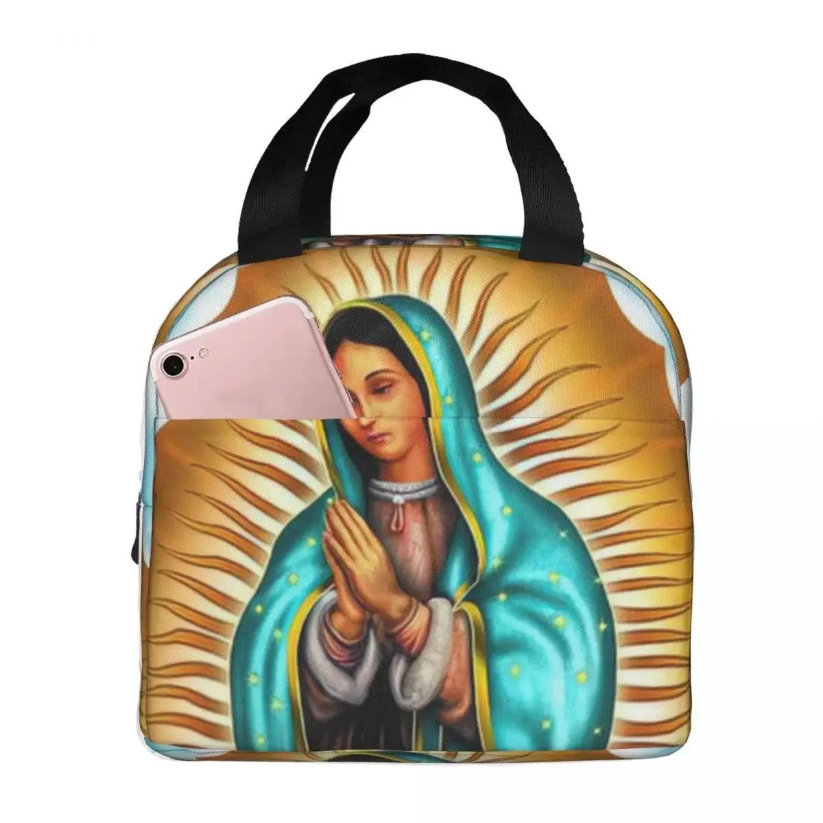 Virgin Mary Lunch Bento Bags Portable Aluminum Foil thickened Thermal Cloth Lunch Bag for Women Men Boy