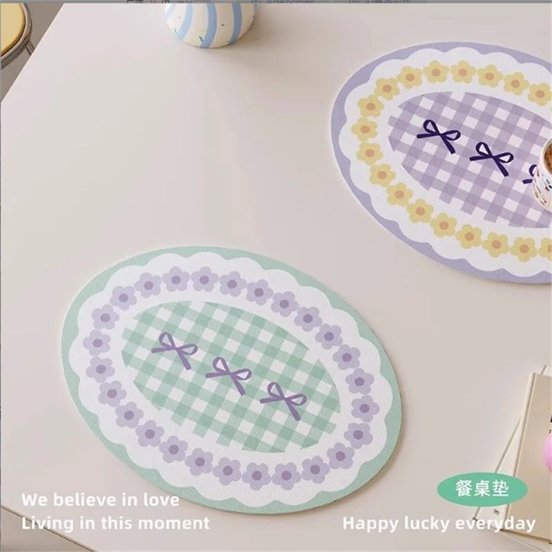 Korean Style Cream Leather Placemat 30x45CM Waterproof Oil Resistant Wash Free PU Coaster for Household Table Mat