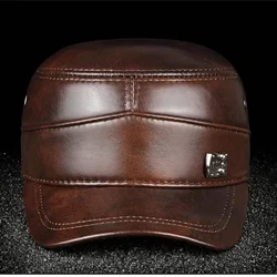2022 Men Spring/Winter Genuine Leather Black/Brown Flat Baseball Caps Warm Male 54-61 cm Customized Size Outdoor Golf Hat