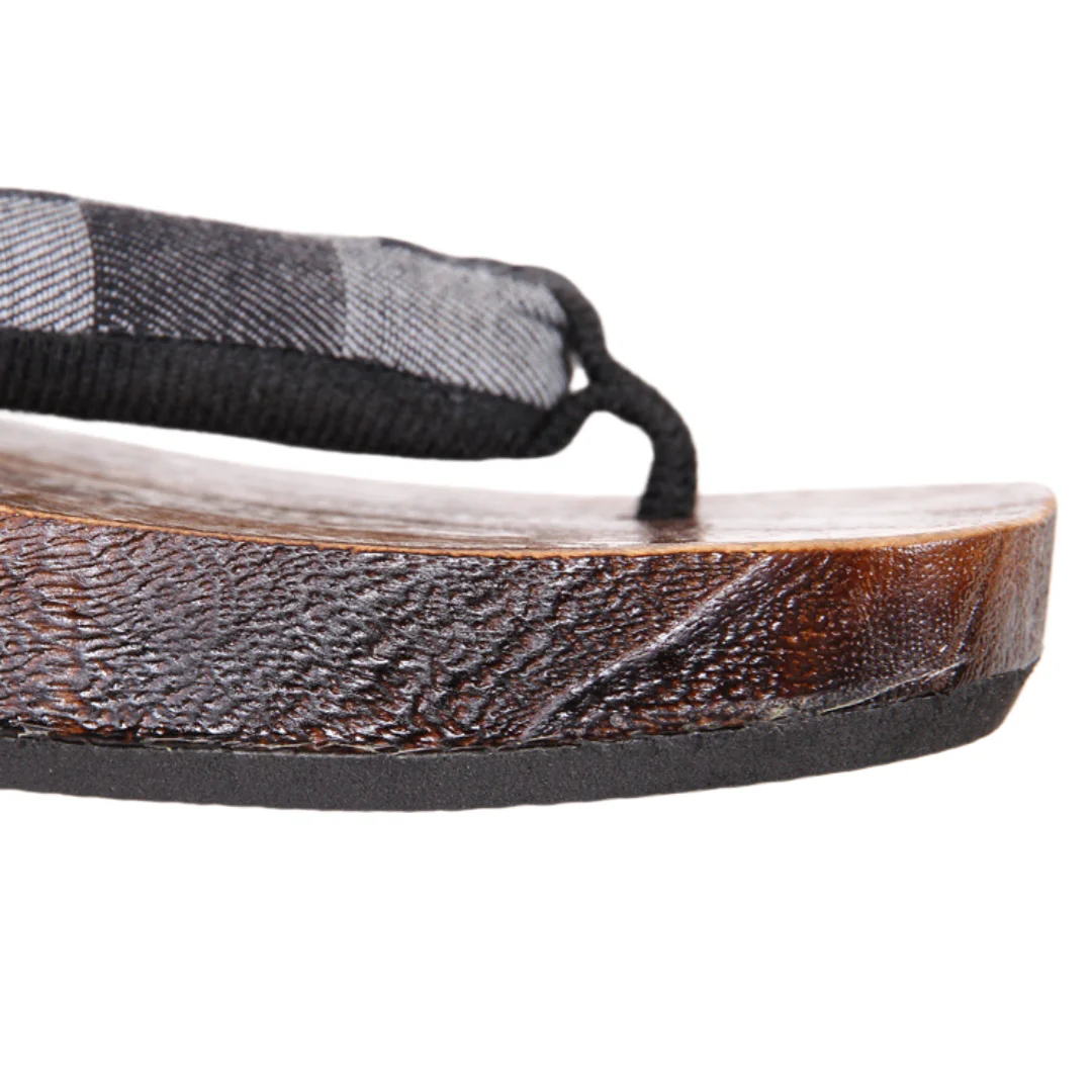 2026 New Men's Vintage Geta Clogs Blue Floral Print Wooden Thong Sandals Flip Flops for Summer