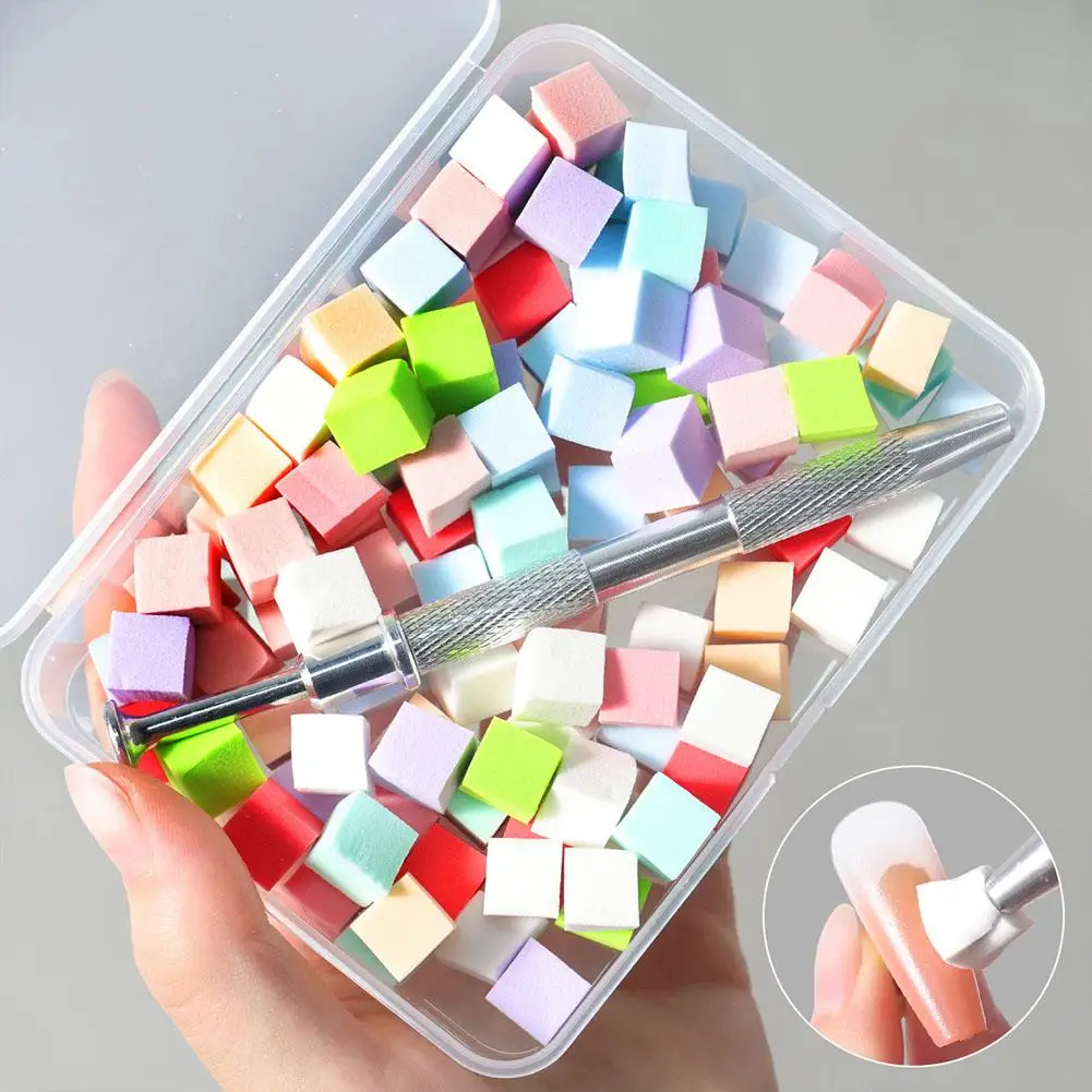 Mini Makeup Sponge Cubes 100pcs With Grabber Tool Foam Blocks For Nail Art Gradient Blending Blush Precise Application