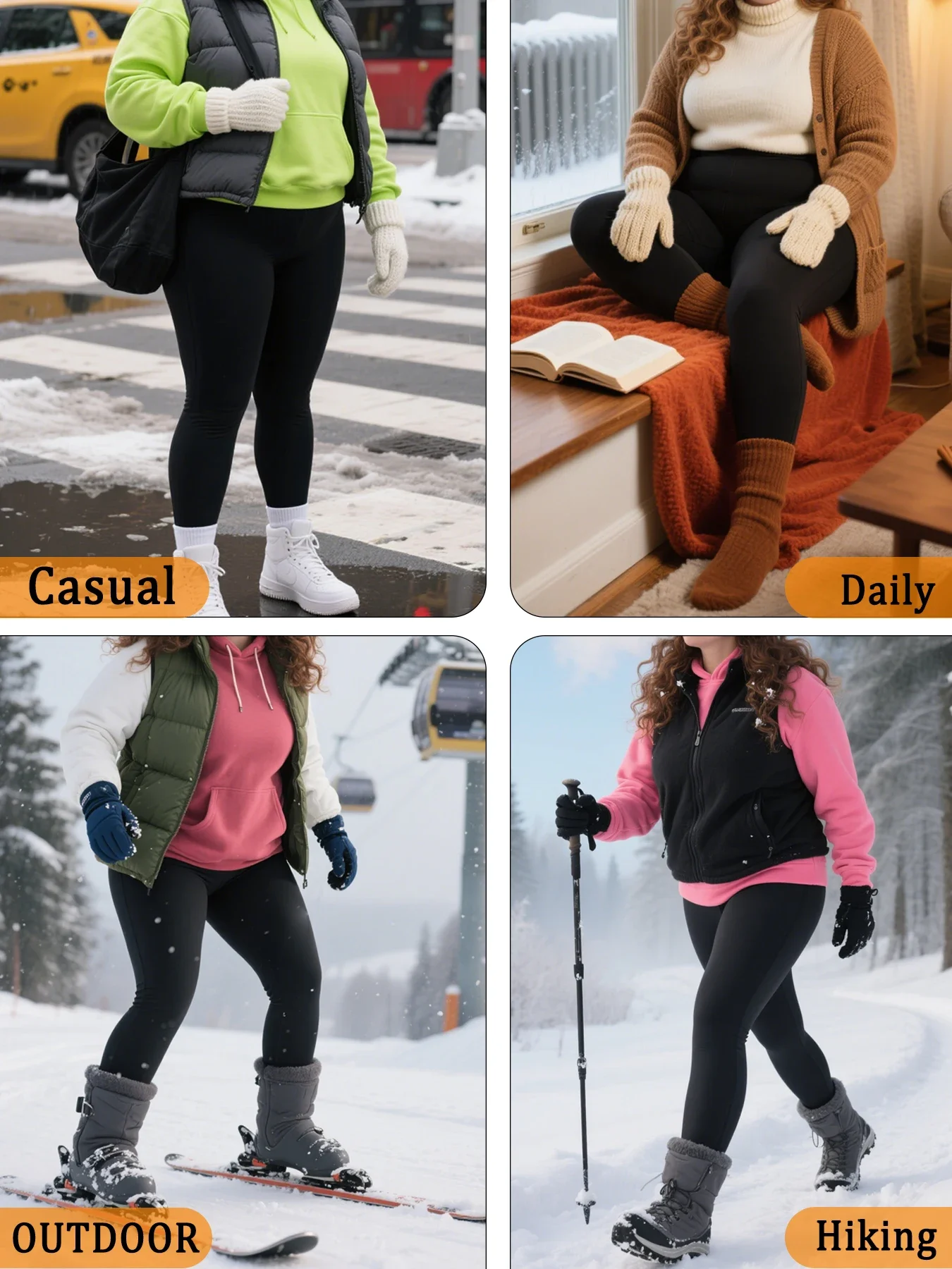 3 Pack plus size Women's thermal fleece lined leggings. Super soft design perfect for yoga, running and cold weather activities