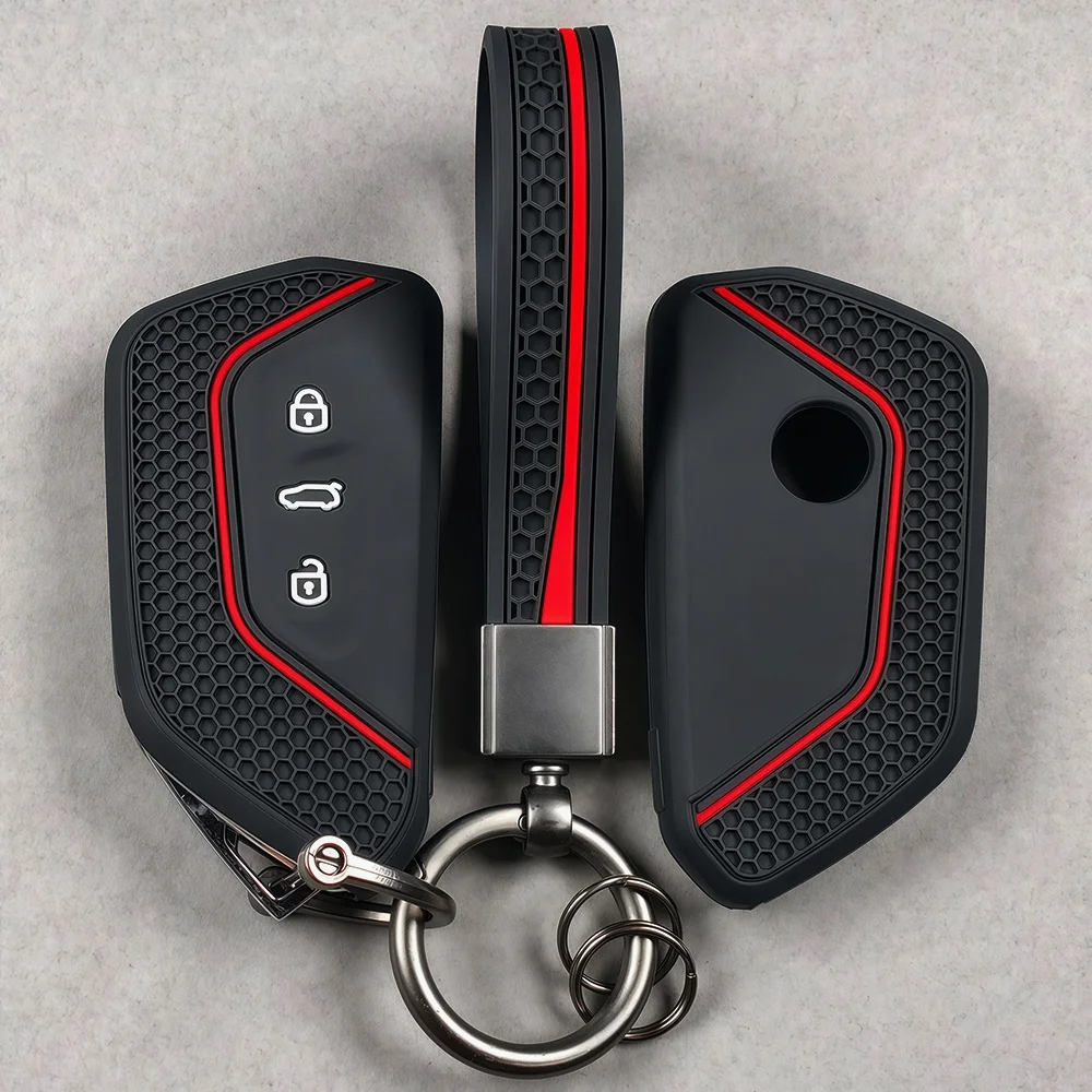 3Button Remote Key Case Silicone Car Key Case Full Protection Key Case Cover for VW Volkswagen/Golf 8 MK8 ID.3 ID.4 /Cupra/Skoda