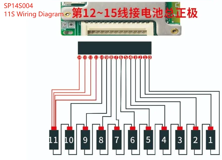 JBD BMS 7S~14S 8S 9S 10S 11S 12S 13S 14S 20A 30A 40A 50A LFP NMC Smart BMS 24V 36V 48V Batteriemanagementsystem mit eingebautem BT – Detail 5