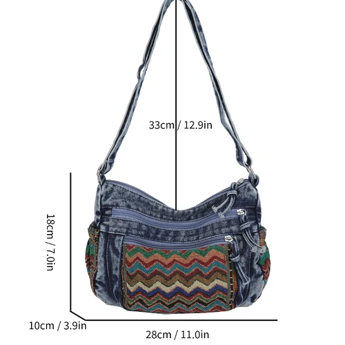 Imagen 2 del producto Bolso de mano vaquero de estilo étnico para mujer, bolso bordado 2025, bolso cruzado de gran capacidad, bolso de hombro bohemio para mujer