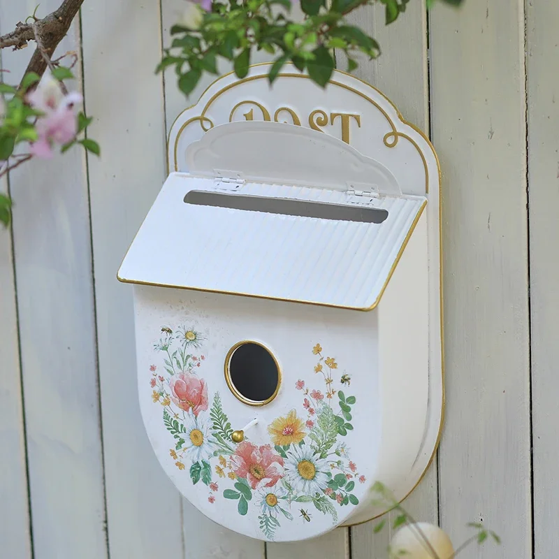 Vintage Mailbox Mail Boxes Wall Mount Outside Antique Style Nostalgic Charm Home Decor Metal Mailbox Garden Flower Patter