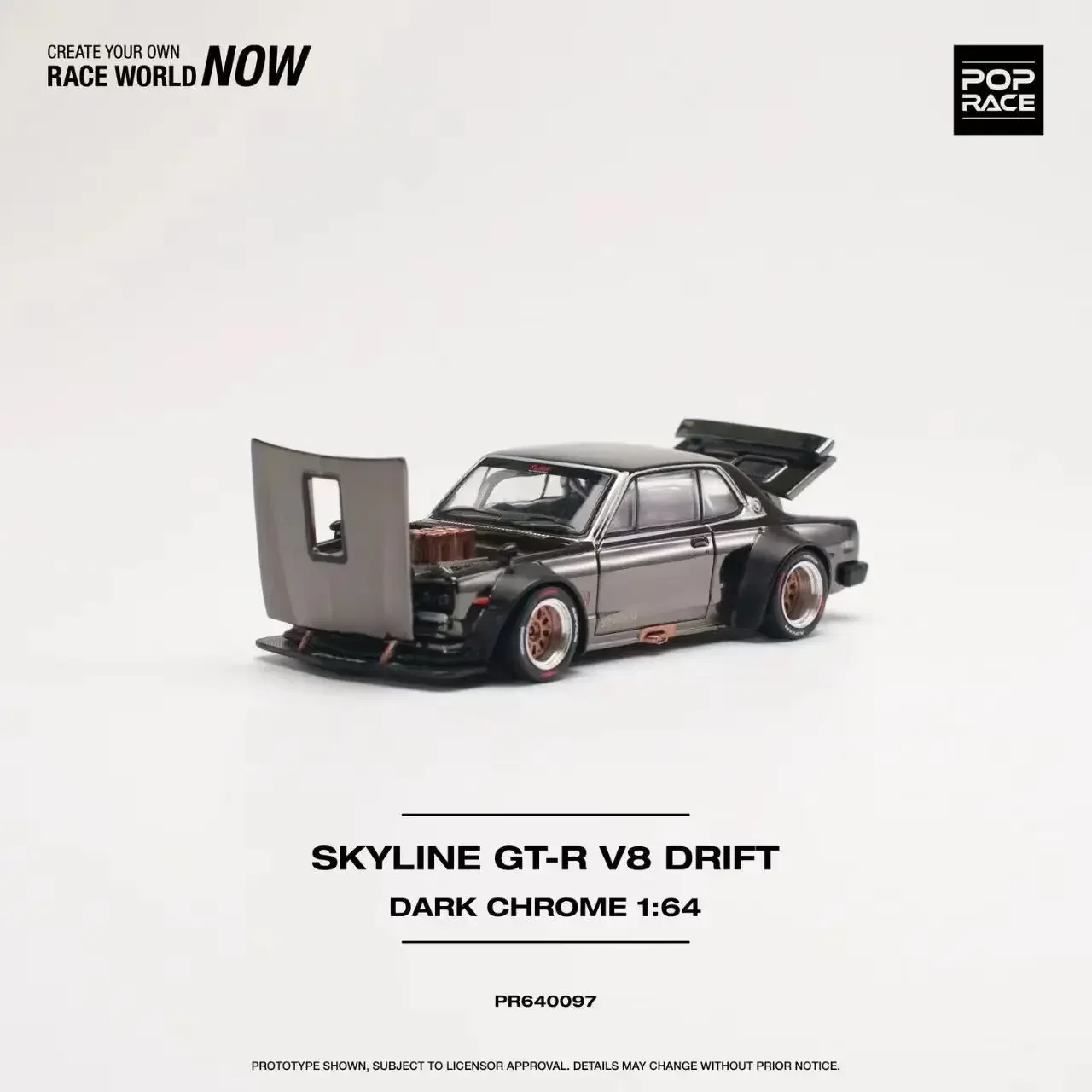 In Stock POP Race 1:64 Skyline GTR KPGC10 Hakosuka V8 Drift Dark Chrome Diecast Diorama Model Collection Miniature Toys