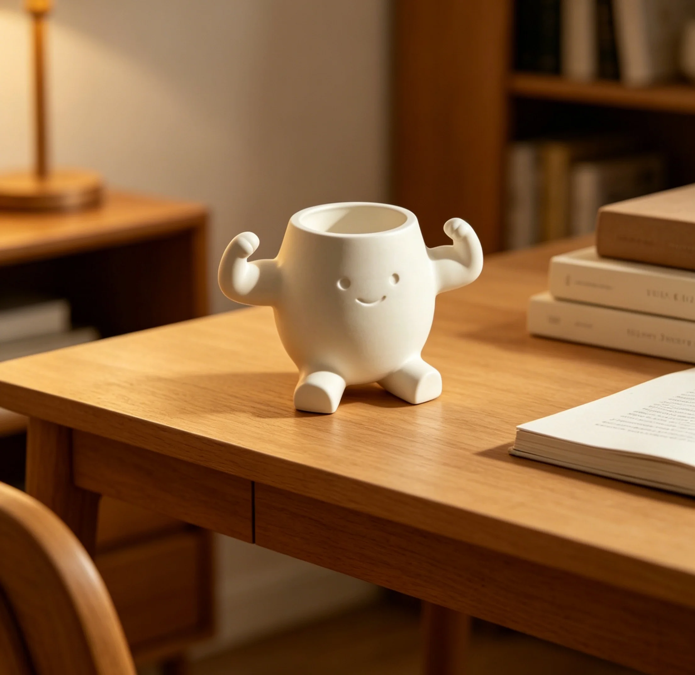 Happy Muscle-Building Character Pot, Fun Addition to Indoor Garden or Creative Workspace