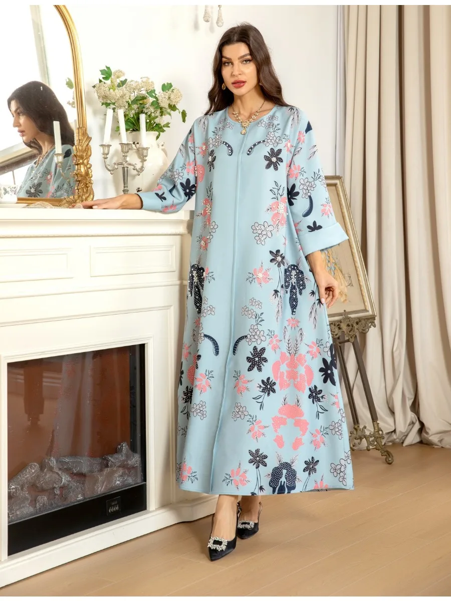 Muslim Abaya Jalabiya for Women Vestidos Ramadan Morocco Dress Dubai Abayas Kaftan Islam Flower Print Long Robe Party Dresses