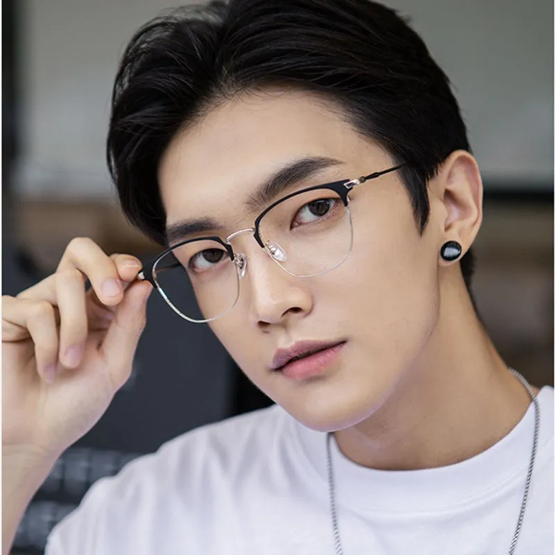 2024 Fashion unisex square Plain glasses for men women Metal frame glasses for party eyeglasses Gentle Black eyebrow frame