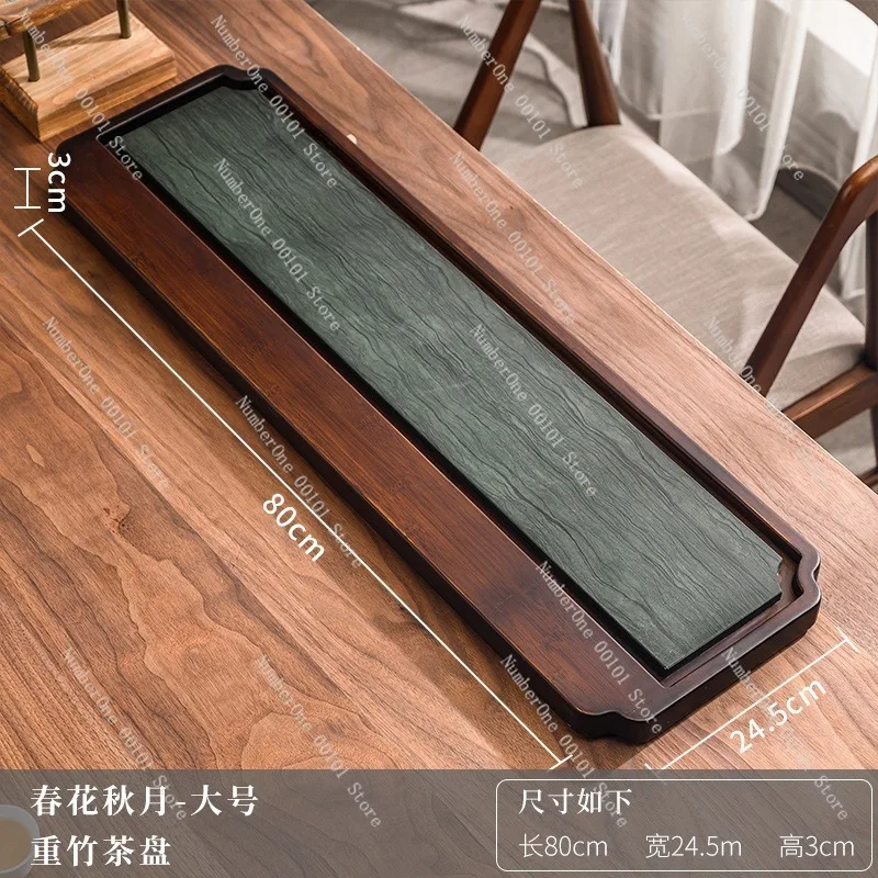 Large Size Heavy Bamboo Tea Tray Spring Autumn Moon Design Simple Water Storage Drainage Tea Sea Table Kung Fu Tea Set Accessory