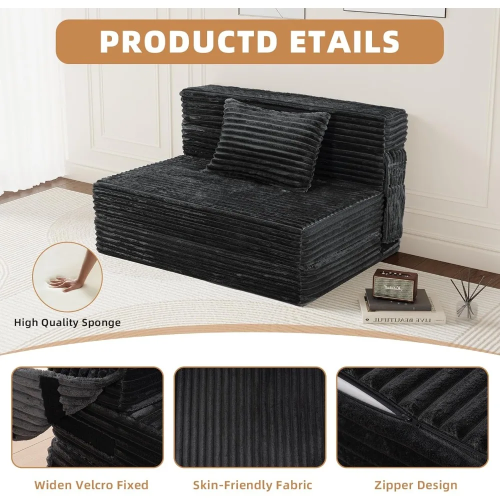 أريكة سرير متعددة الوظائف قابلة للطي بمقعد 1-4 مع وسادة، مرتبة إسفنجية، وتخزين #4