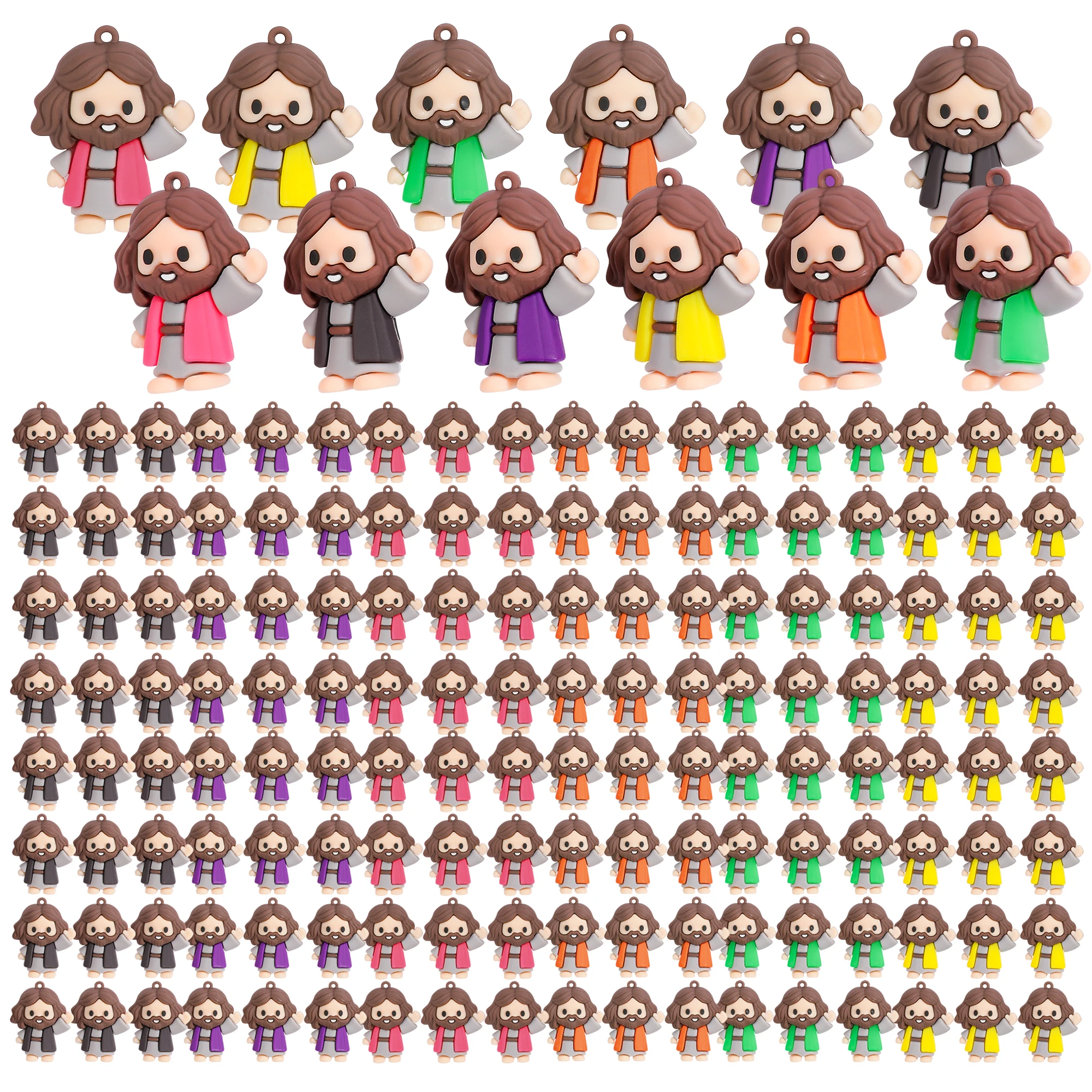 Estatuas de Jesús en miniatura de 3,4 cm, figuras religiosas de PVC, decoraciones de regalo para fiesta de Navidad, Pascua y Halloween (juego de 10 colores mezclados)