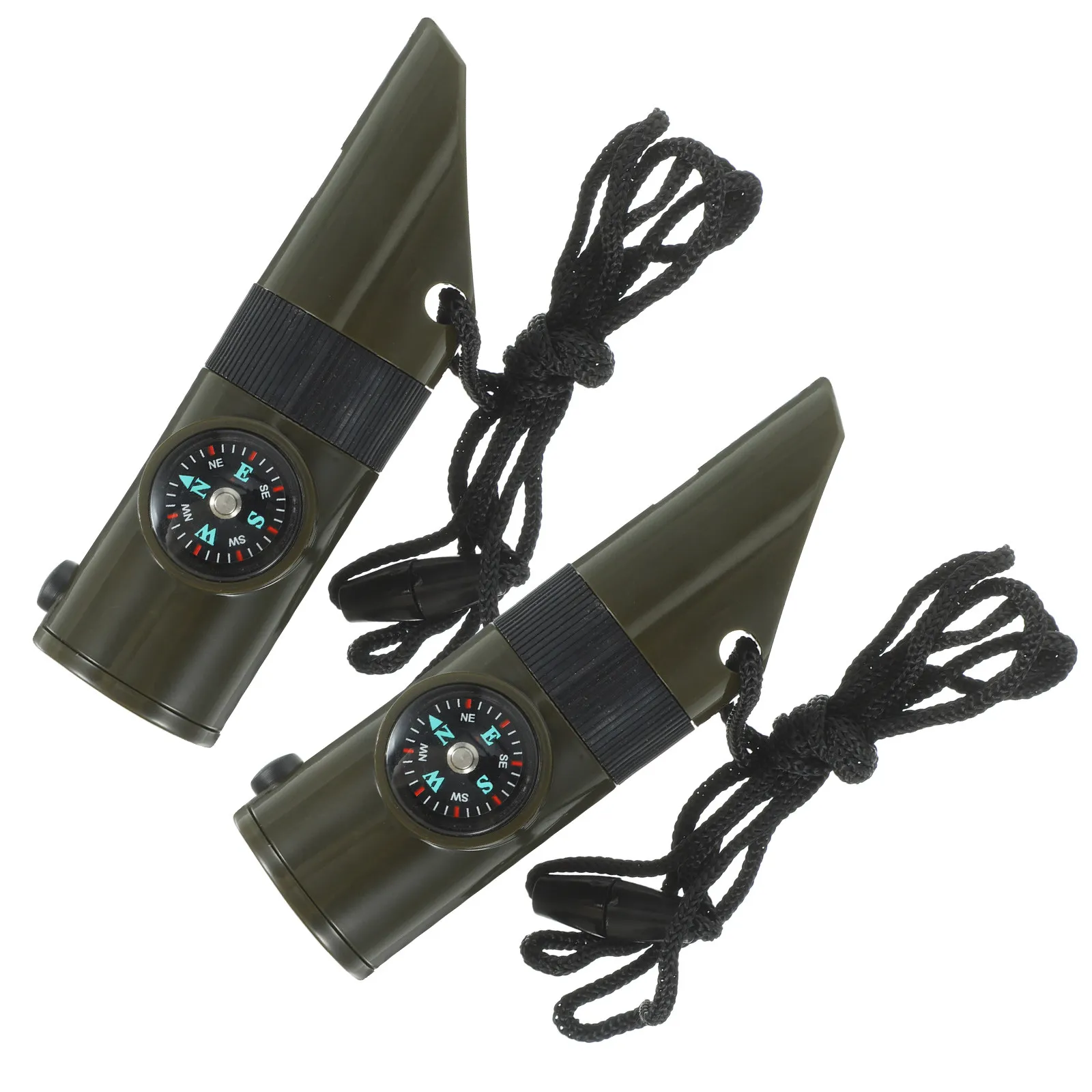 

2Pcs 7-in-1 Emergency Survival Whistle Alloy Loud Portable Safety Tool with Compass Thermometer LED Magnifier for Outdoor