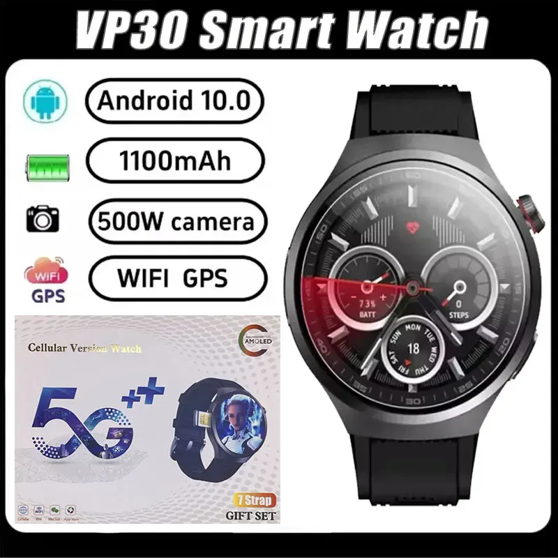 

VP30 Smartwatch with 5G SIM Card Slot, 128GB Memory，Android OS, 1100mAh Battery, AMOLED Screen, Fitness Tracker for Men